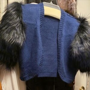 Michael Kors Luxury Cashmere Fox Fur Bolero Vest Sapphire Blue Medium